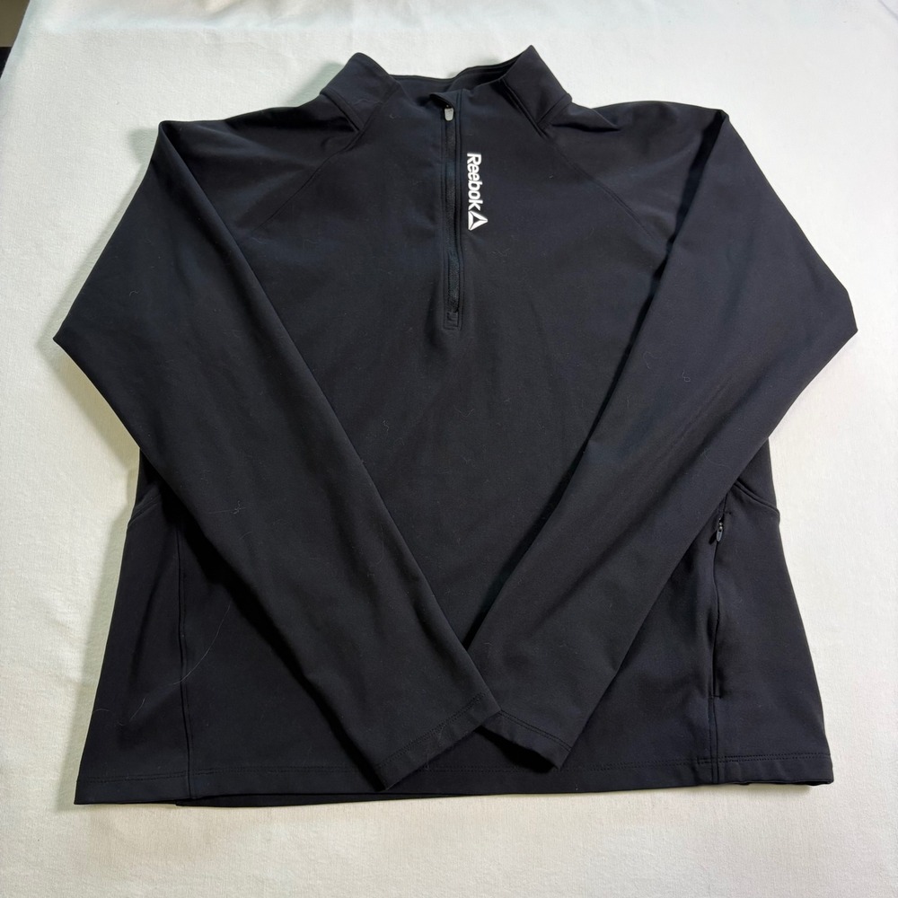 Reebok, Quarter Zip Pullover, XL, Black, Activewear Workout Thumbholes